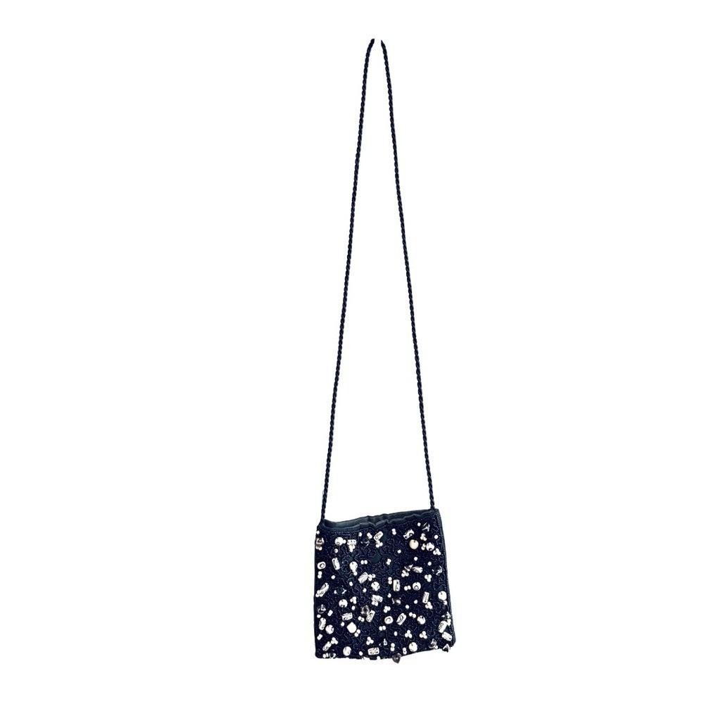 Mini Bag Purse Crossbody Beaded Black‎ White Boho Made in India